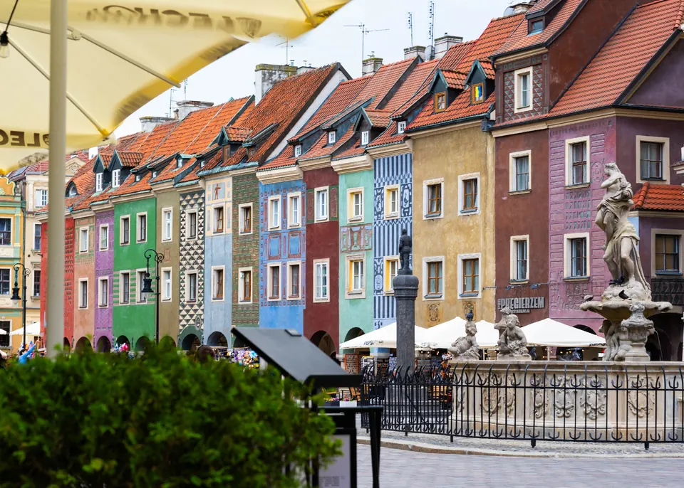 Colourful townhouses on the Old Market Square in Poznań