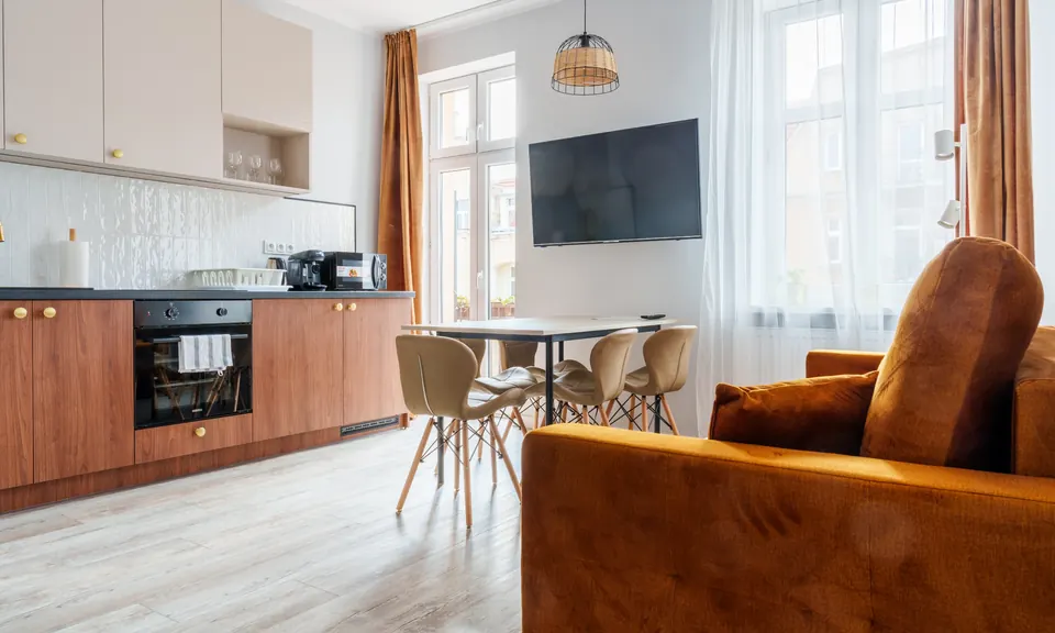 Kitchenette and sofa in the living room