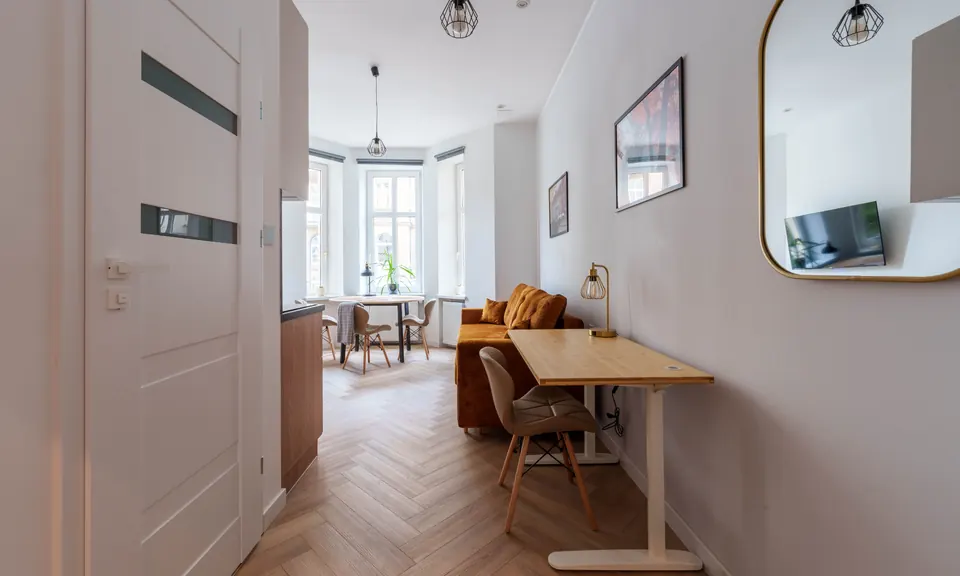 Hallway with the living room beyond